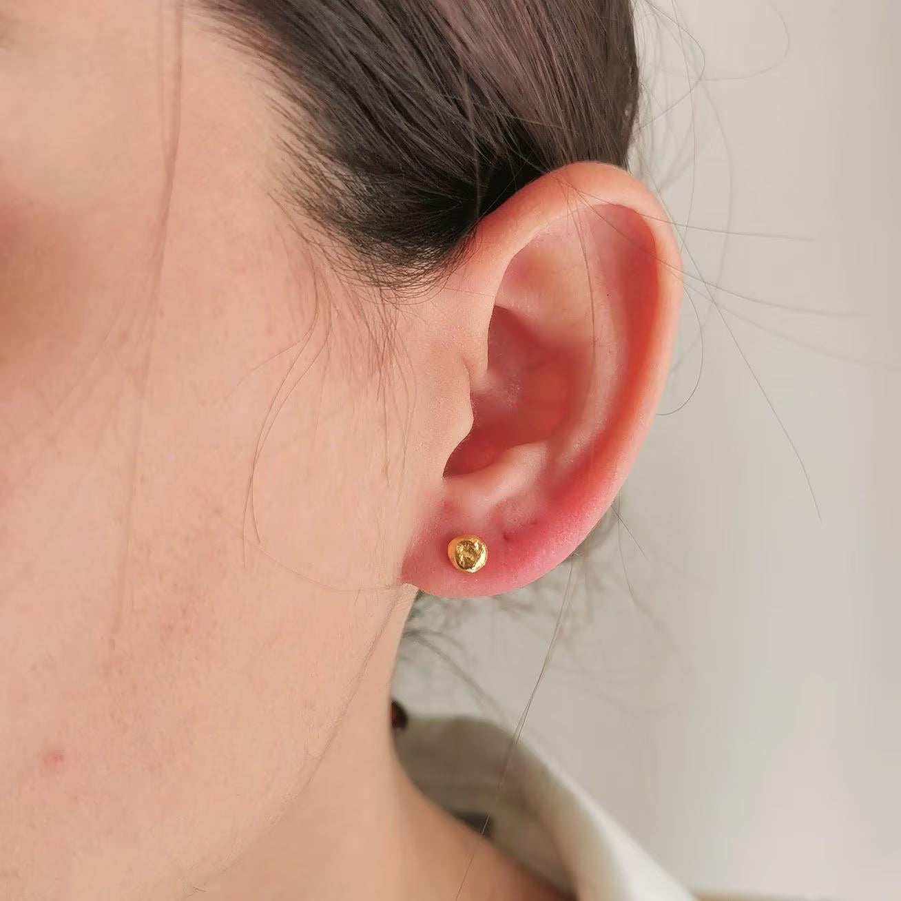 Small Organic Gold Nugget Stud Earrings