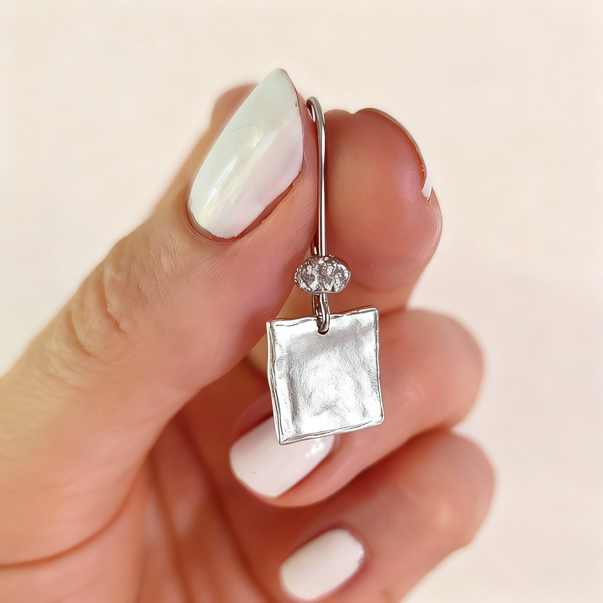 Sterling Silver Square Drop Earrings, Textured Geometric Dangle Earrings