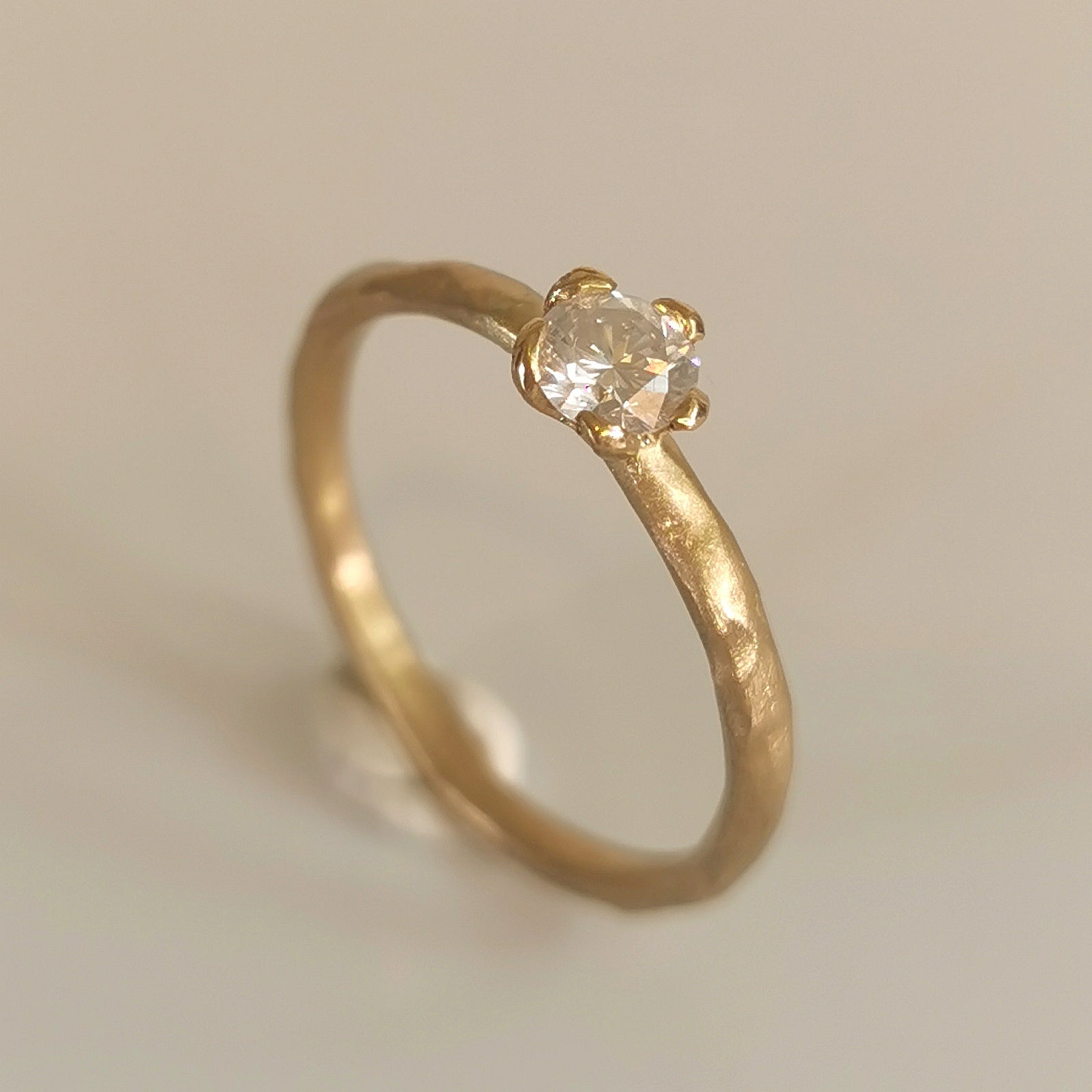 Unique Diamond Engagement Ring with Flower Setting, Solid Gold Band
