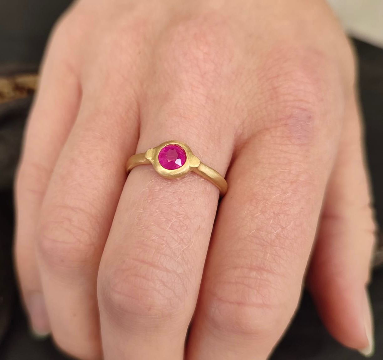 Dainty Red Ruby Gemstone Promise Ring in 14k Gold