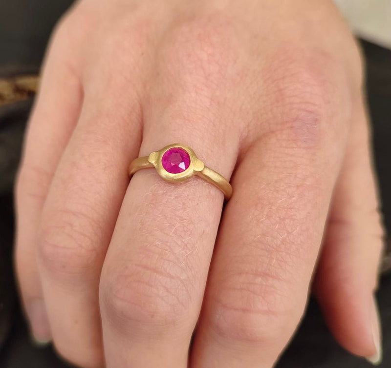 Dainty Red Ruby Gemstone Promise Ring in 14k Gold-ZadokGold