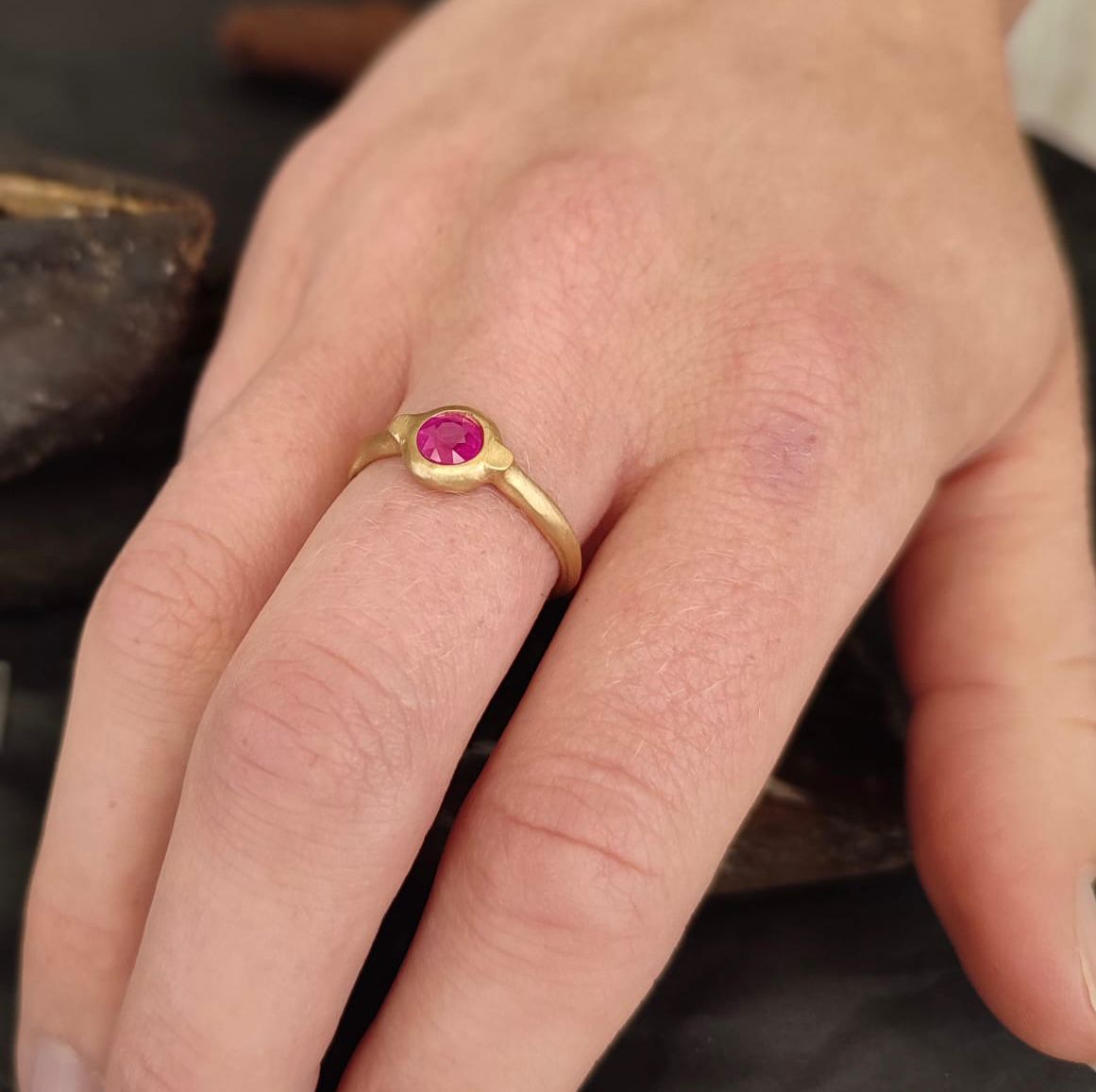 Dainty Red Ruby Gemstone Promise Ring in 14k Gold