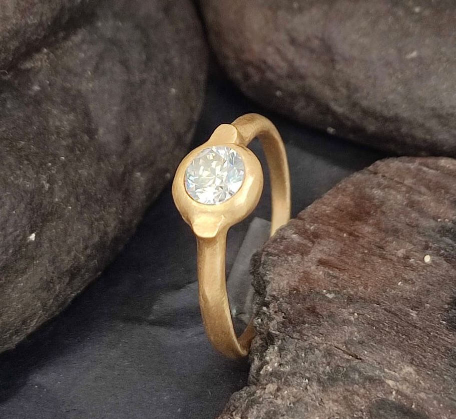 Half Carat Diamond Engagement Ring 18k Matte Gold