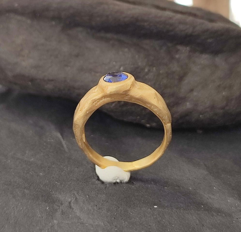 Dark Blue Sapphire Gemstone Chunky 14k Gold Ring-ZadokGold