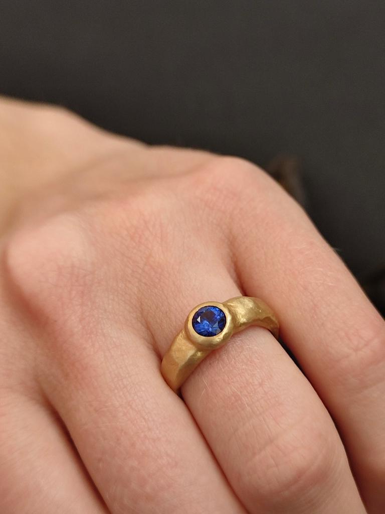 Dark Blue Sapphire Gemstone Chunky 14k Gold Ring-ZadokGold