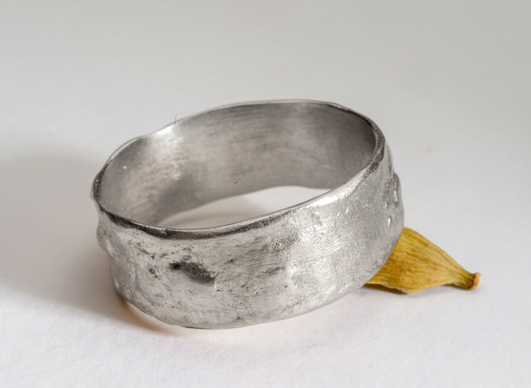 8mm Sterling Silver Cigar Band Ring Molten Textured