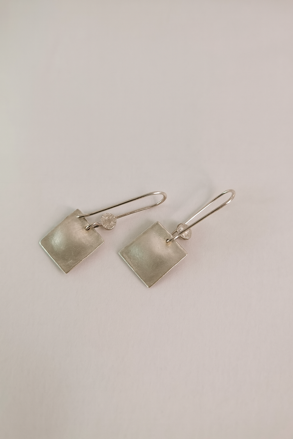 Sterling Silver Square Drop Earrings, Textured Geometric Dangle Earrings