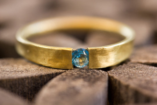 Blue Diamond Engagement Ring 14k Smooth Matte Gold