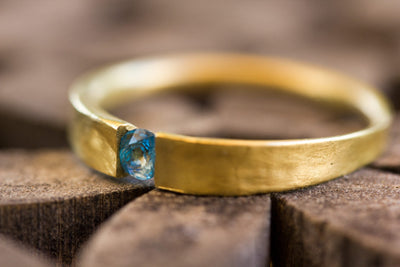 Blue Diamond Engagement Ring 14k Smooth Matte Gold-ZadokGold