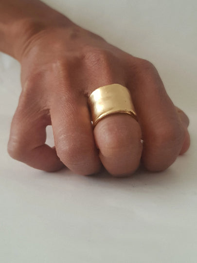 Extra Wide 18k Solid Yellow Gold Cigar Band Ring