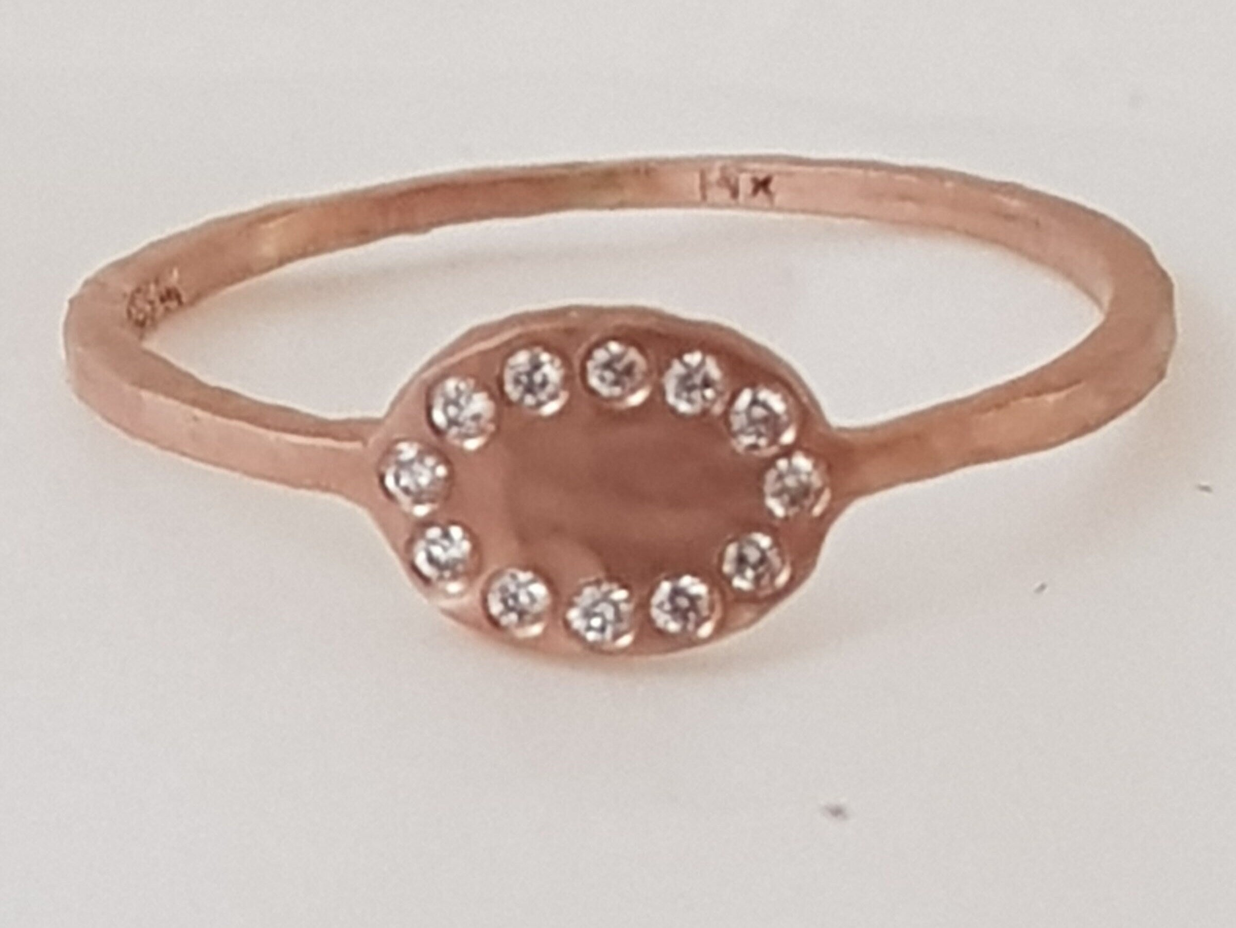 Hammered 14k Gold Diamond Ring with 12 Small Diamonds