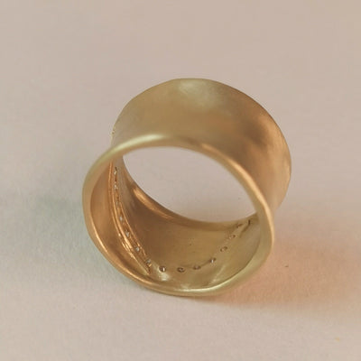 12mm Wide Matte Gold Ring with 15 small Diamonds