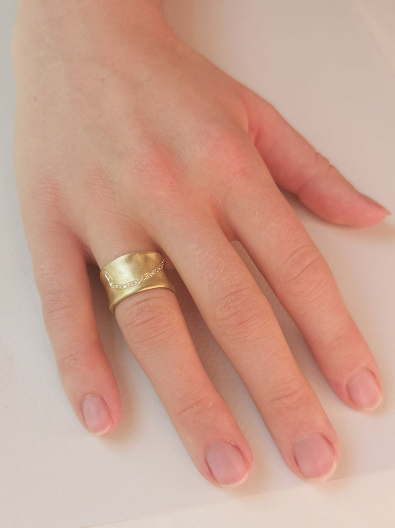 wide gold ring with diamonds 