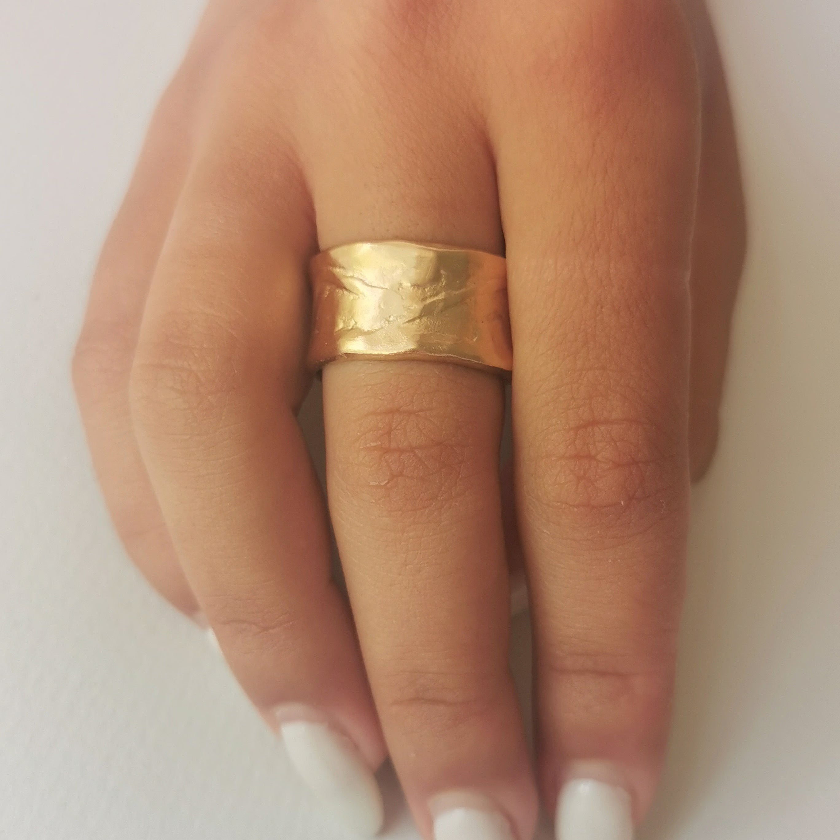 22k Solid Gold Ring 12mm Wide Wedding Band with Textured Surface