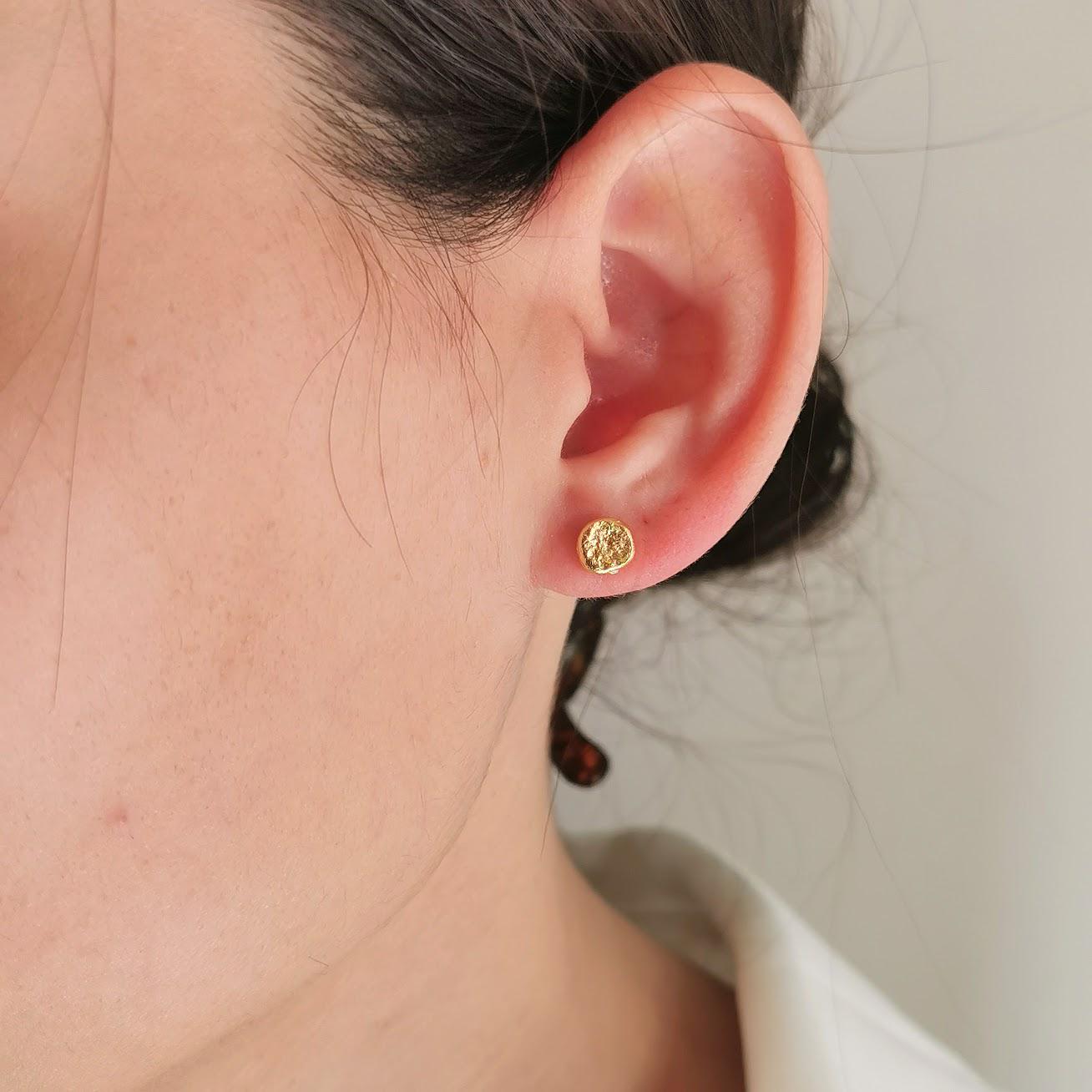 Raw Textured 6mm Gold Stud Earrings