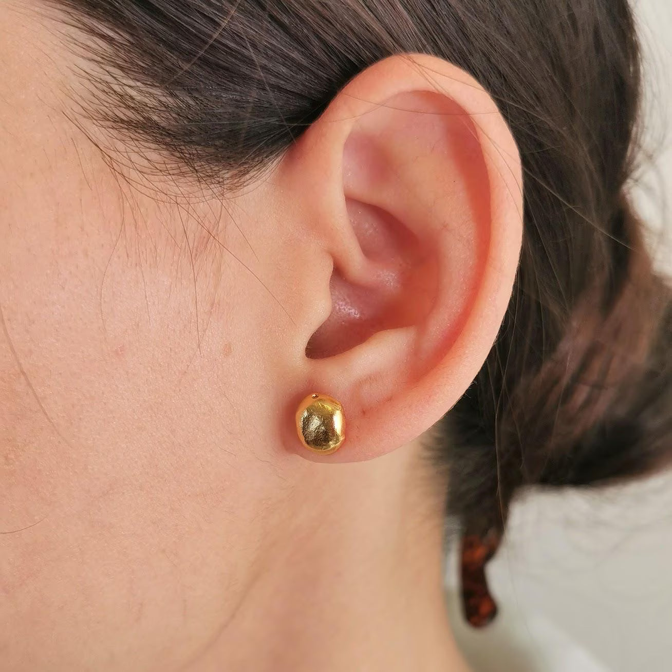 Organic Gold Nugget Smooth Stud Earrings