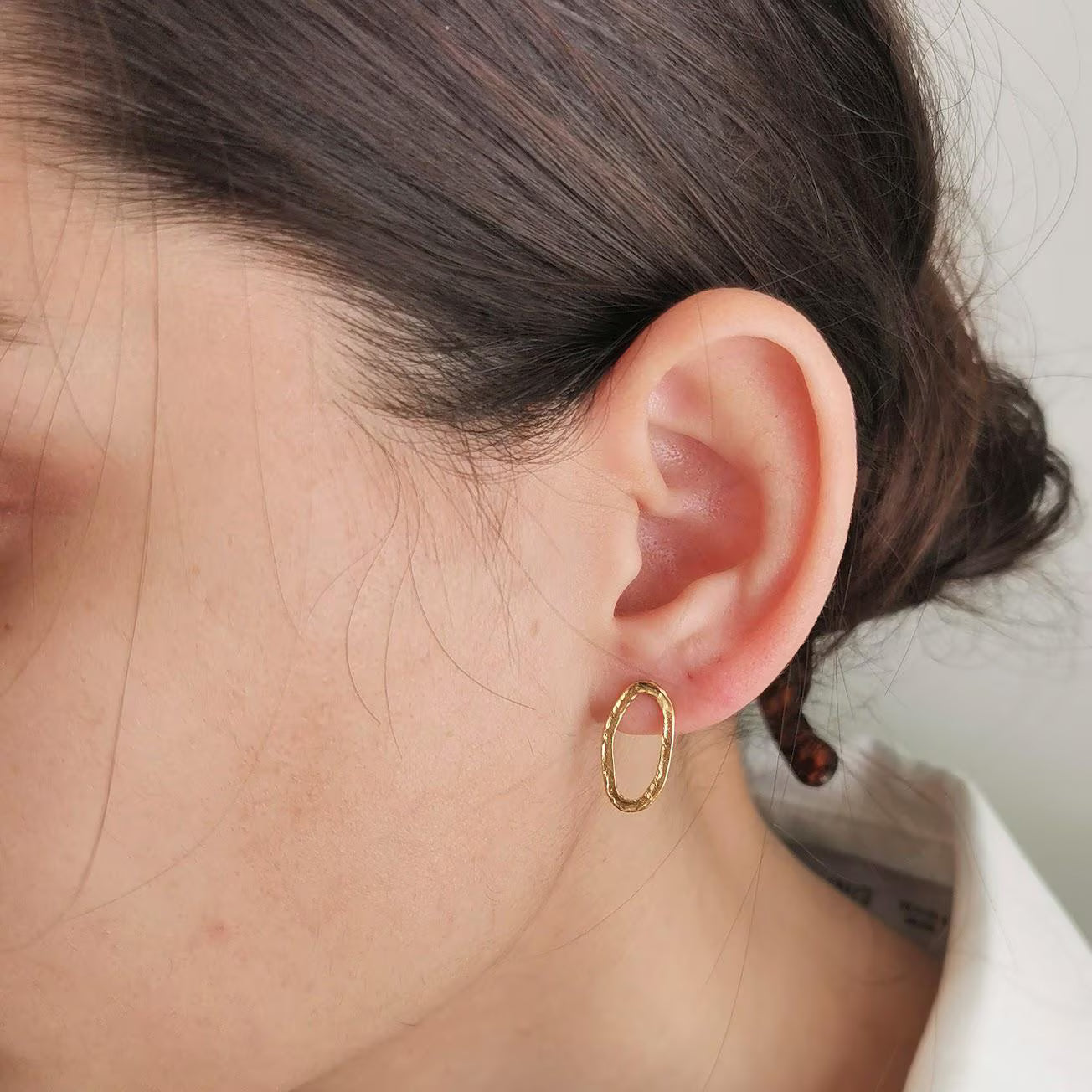 Minimal Gold Oval Hoop Earrings, Open Oval Huggie Hoops