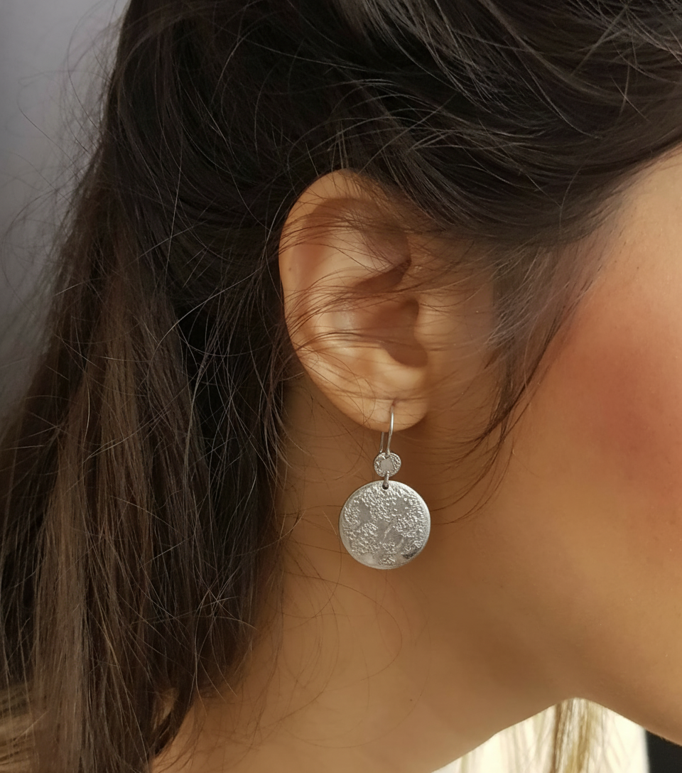 Hammered Textured Silver Disc Earrings for Women, Unique Ancient Silver Jewelry Gifts