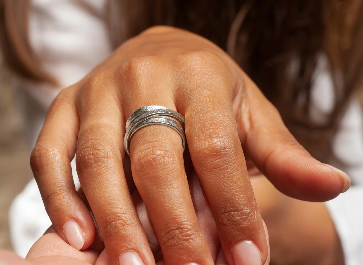Sterling Silver Spiral Ring, Wide Highway Silver Band for Women