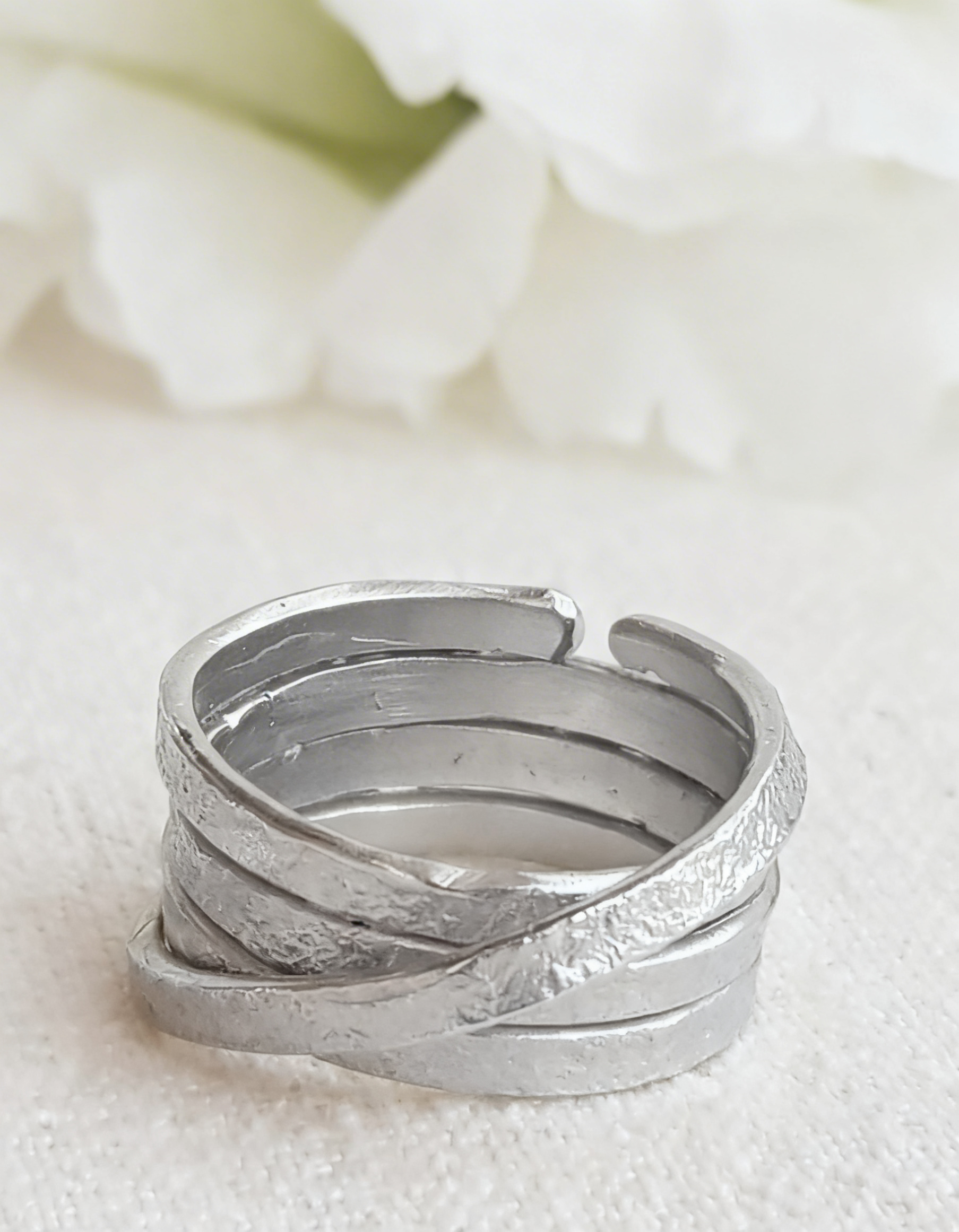 Sterling Silver Spiral Ring, Wide Highway Silver Band for Women