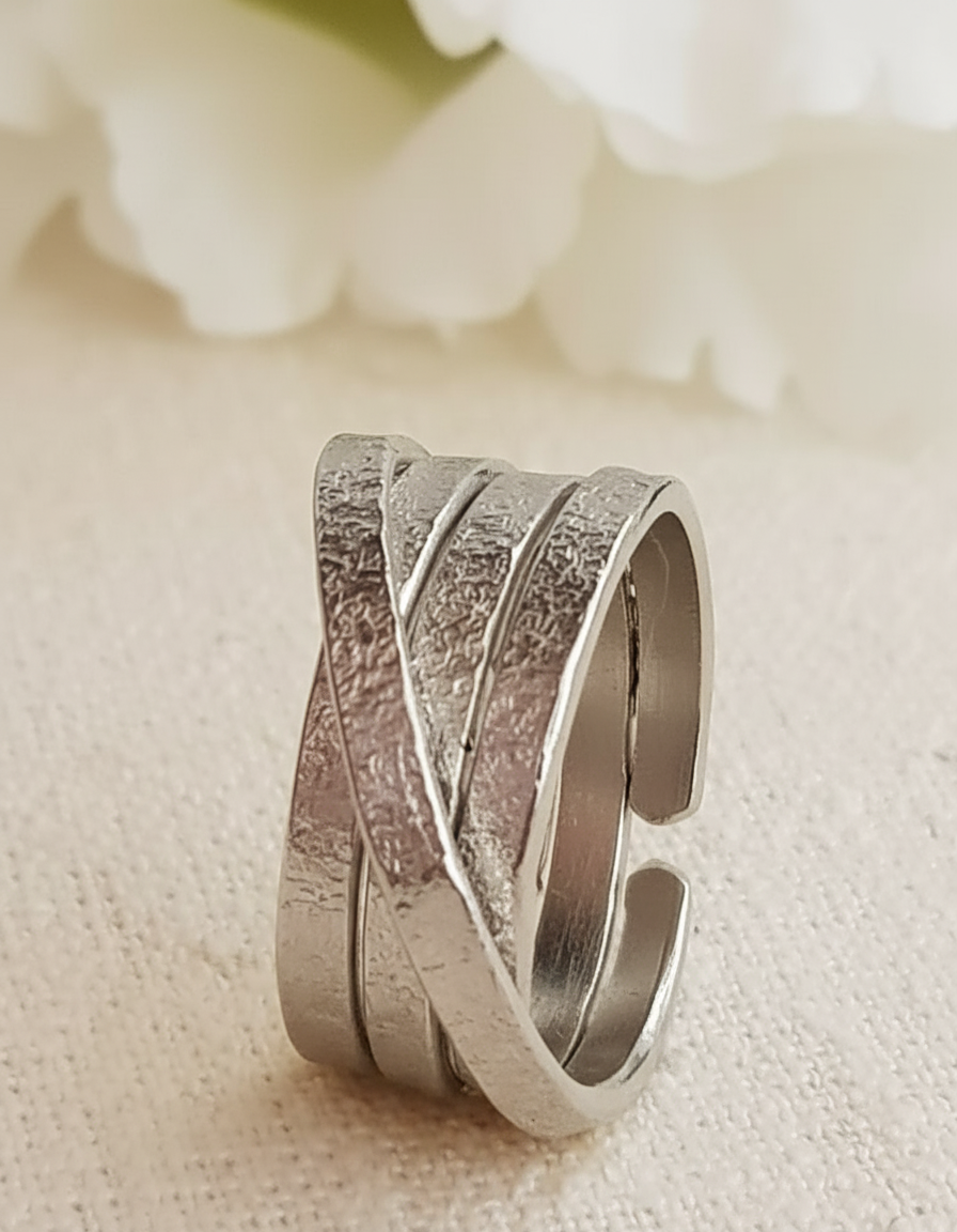 Sterling Silver Spiral Ring, Wide Highway Silver Band for Women