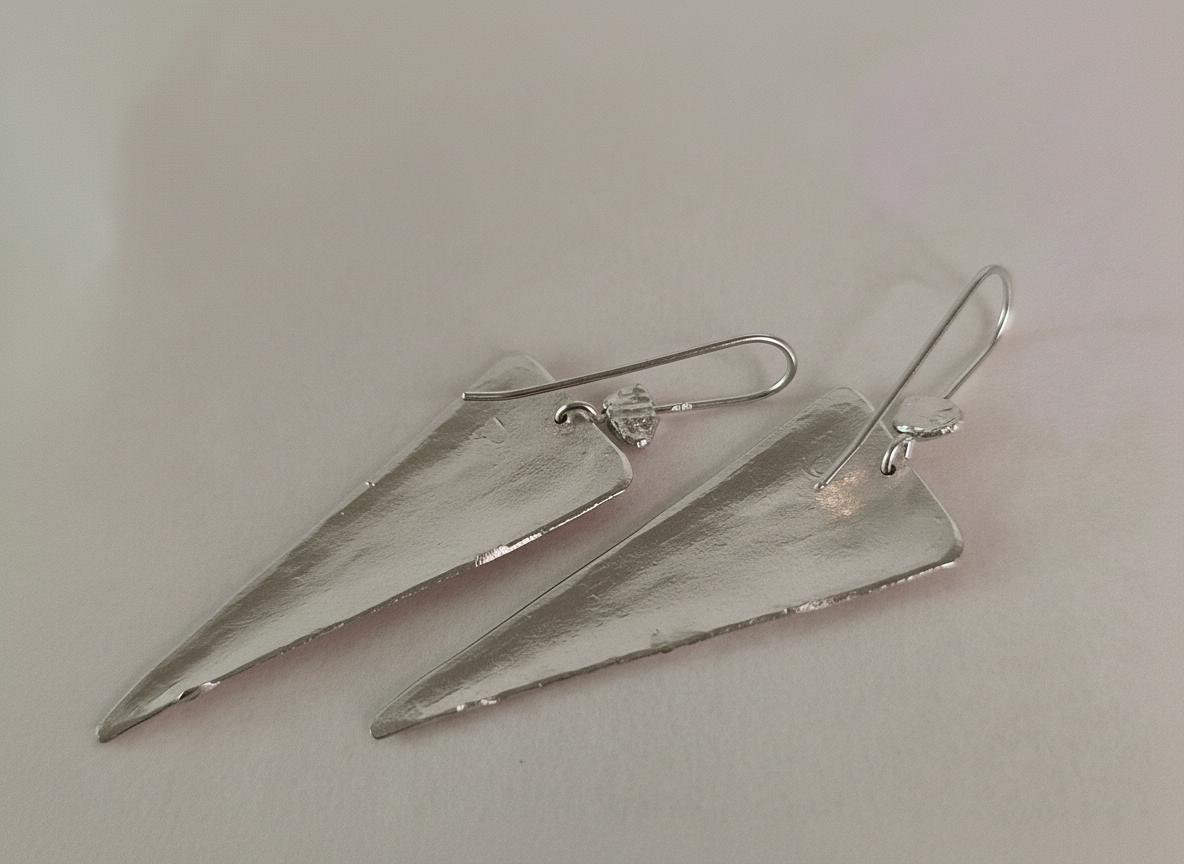 Hammered Sterling Silver Triangle Dangle Earrings: Bohemian Jewelry