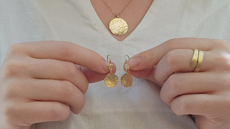 Small Hammered Gold Coin Earrings Gold Plated