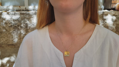 14k Hammered Gold Small Square Pendant Necklace