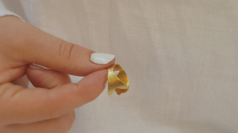 Adjustable Textured Gold Fish Ring 18k Gold Plated