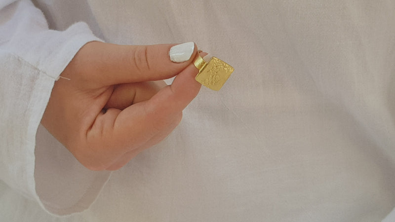 Textured Gold Square Ring 18K Gold Plated Adjustable Ring