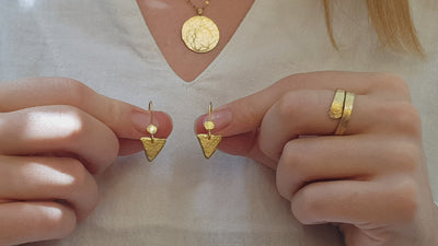 Minimalist Triangle Earrings Textured Gold Plated