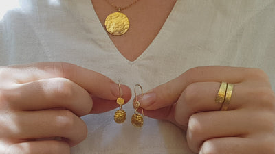 Textured Small Disc Coin Earrings Gold Plated