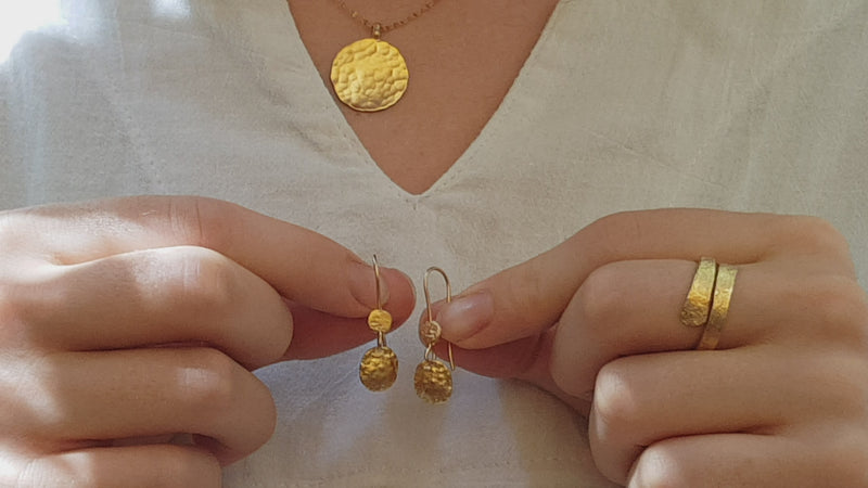 Textured Small Disc Coin Earrings Gold Plated