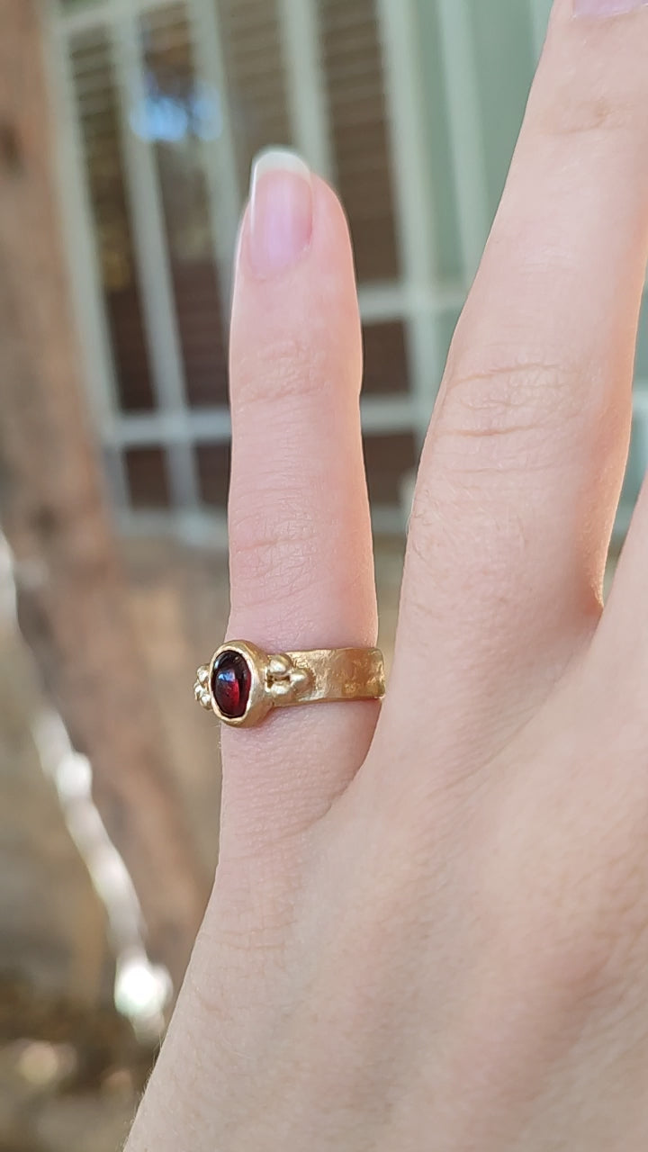 18k Gold Ancient Sacred Geometry Red Garnet Cabochon Ring-ZadokGold