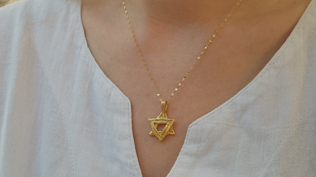 Magen David Star Pendant Jewish Necklace Gold Plated-ZadokGold