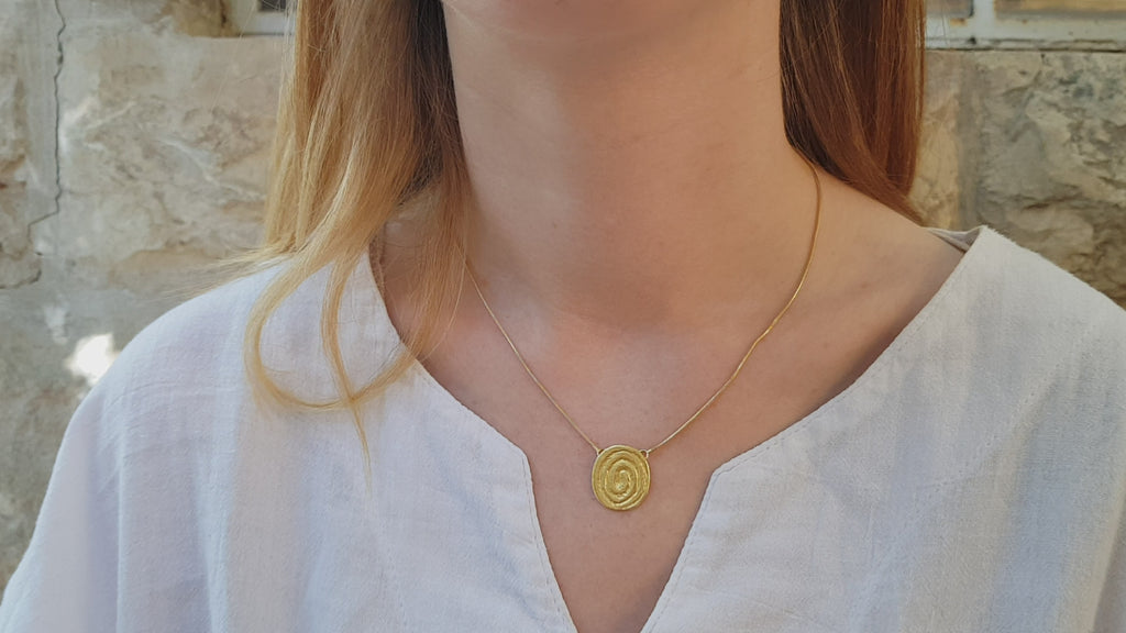 Hammered Gold Spiral Pendant Circle Gold Plated Necklace-ZadokGold