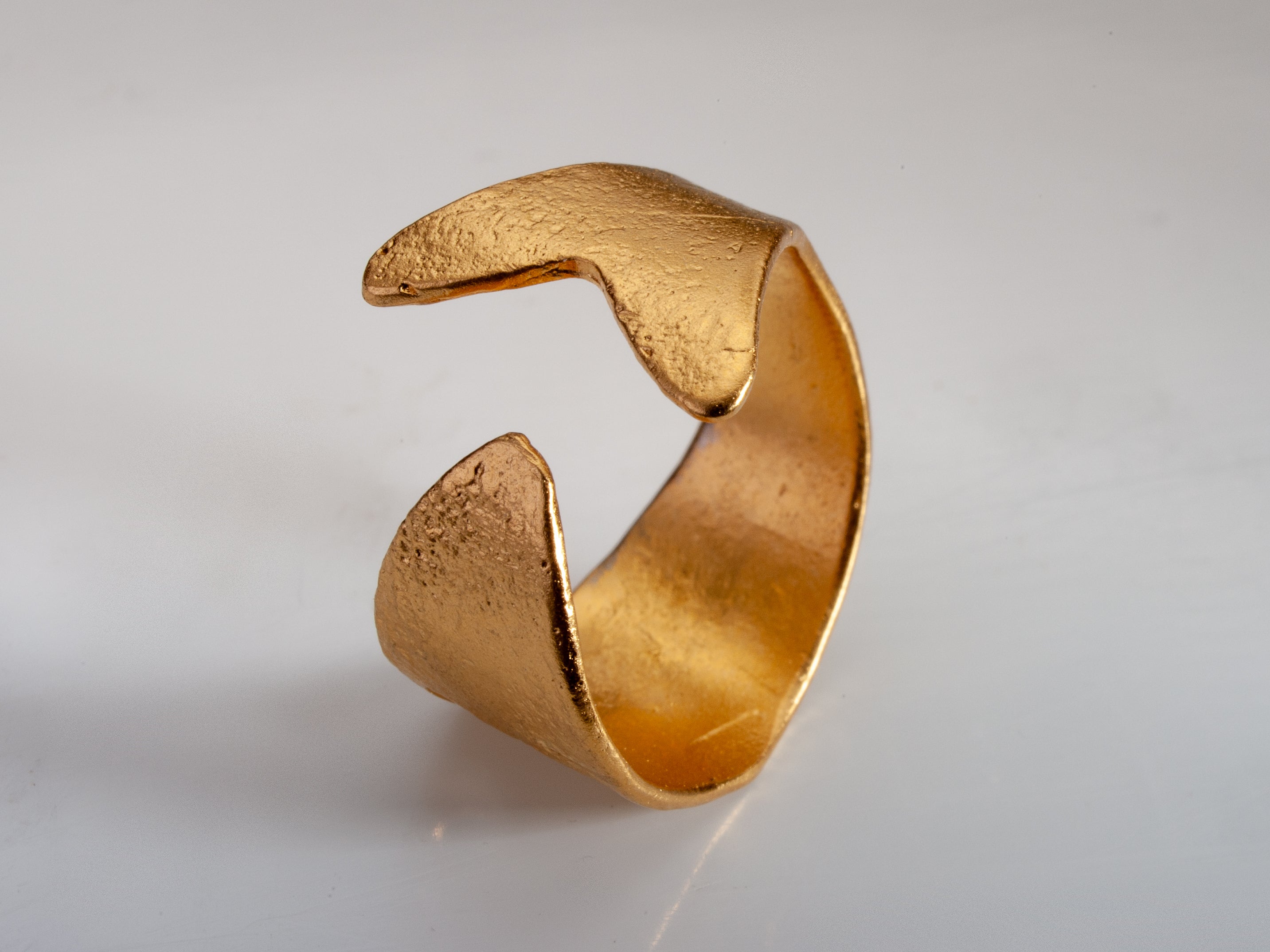 Adjustable Textured Gold Fish Ring 18k Gold Plated