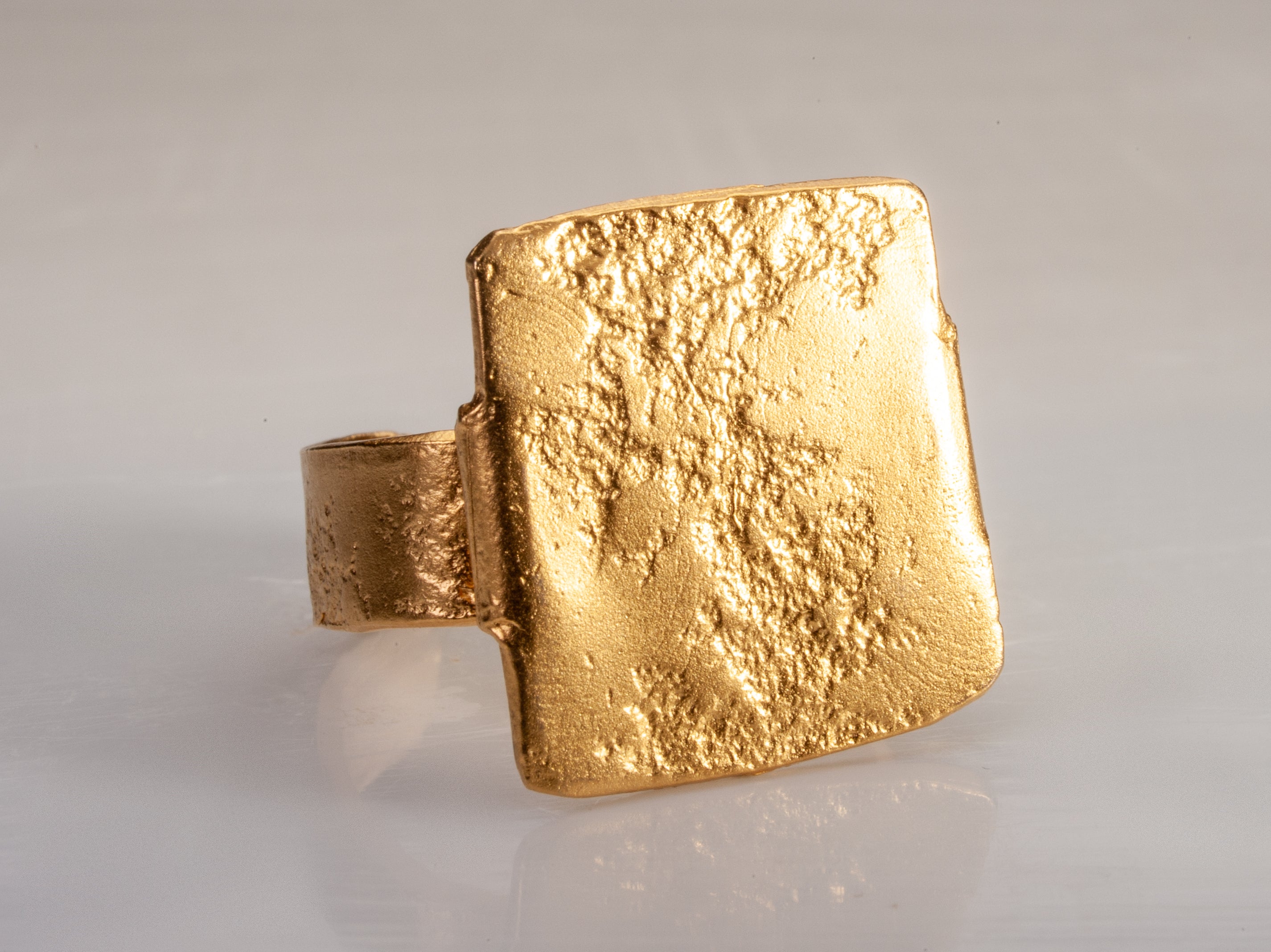 Textured Gold Square Ring 18K Gold Plated Adjustable Ring