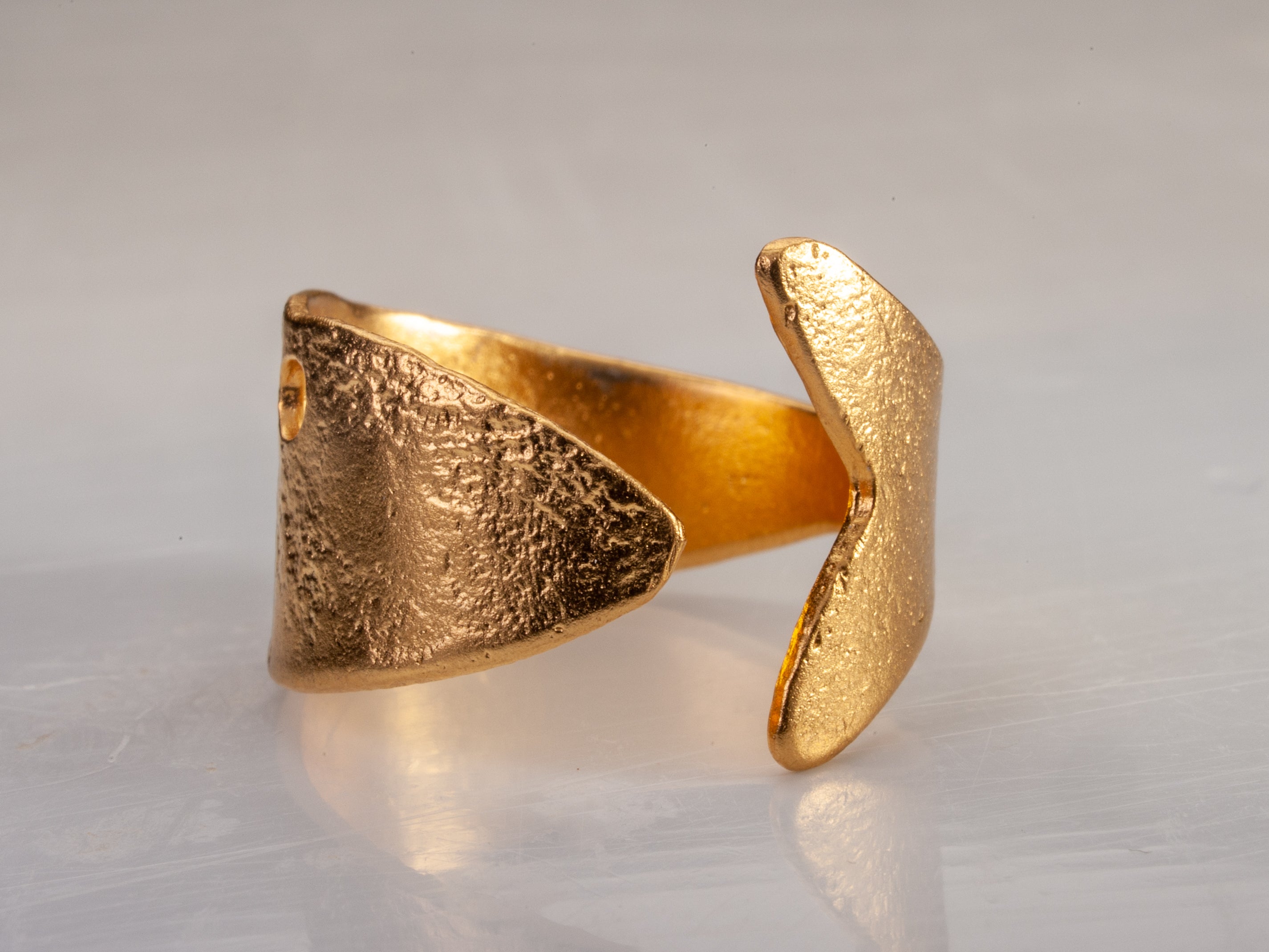 Adjustable Textured Gold Fish Ring 18k Gold Plated