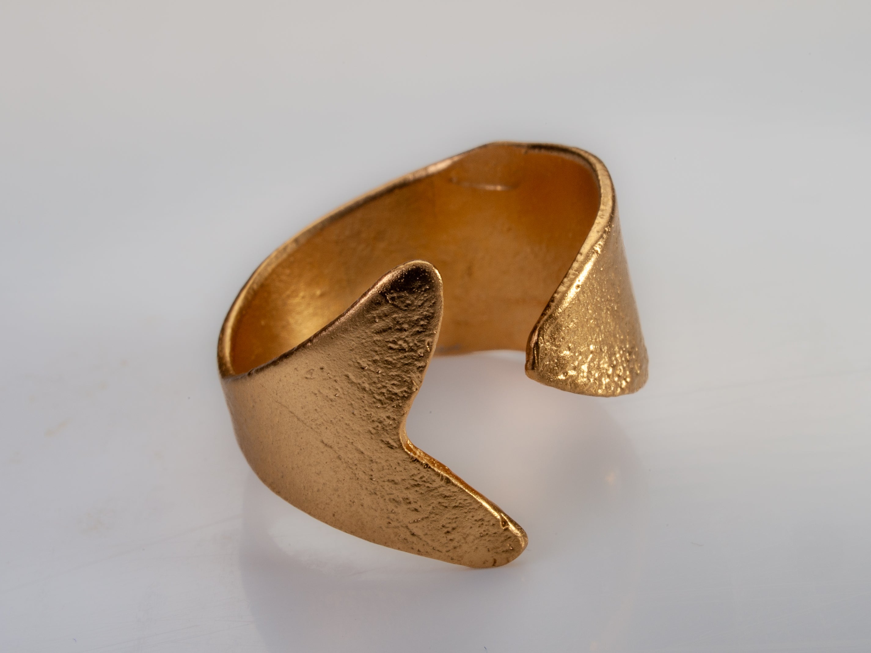 Adjustable Textured Gold Fish Ring 18k Gold Plated