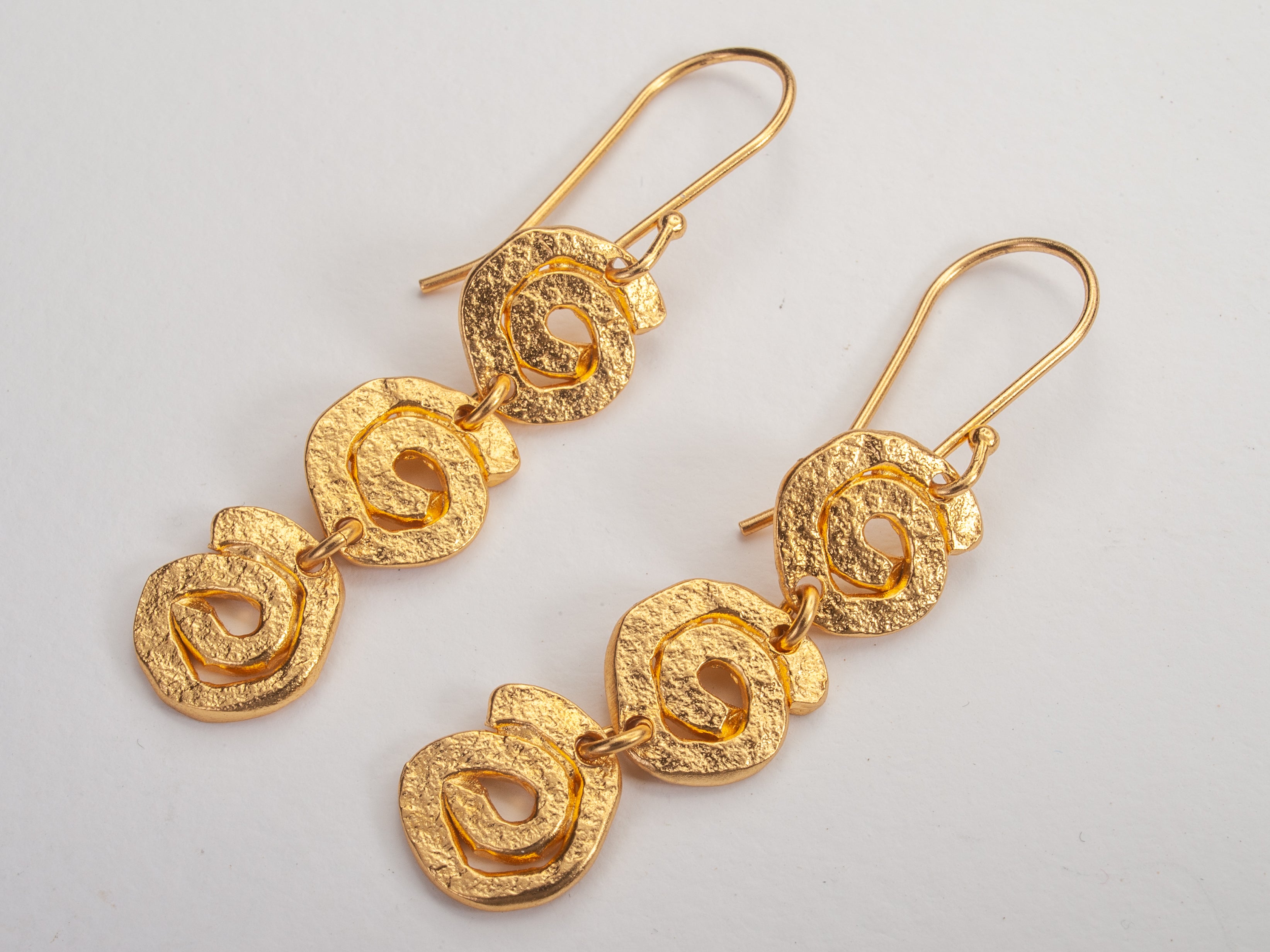 3 Tier Long Dangle Gold Spiral Earrings Gold Plated