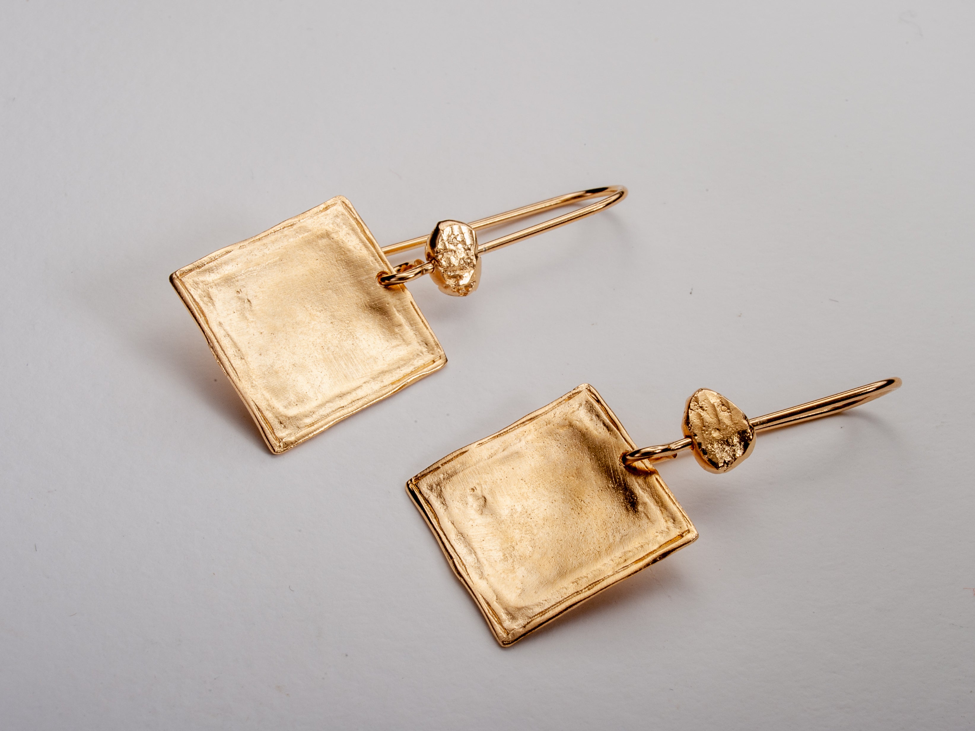 Small Square Drop Earrings Smooth Gold Plated