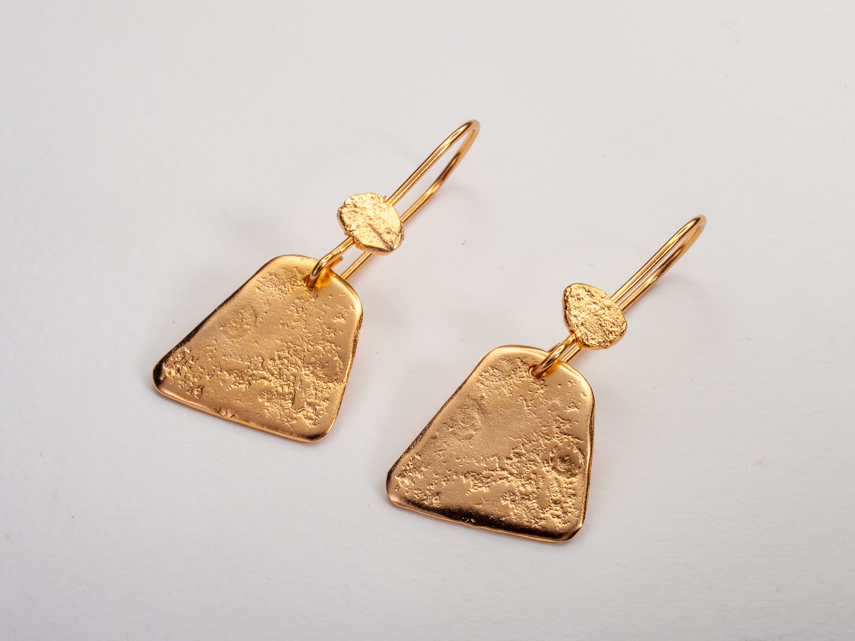 Small Geometric Triangle Gold Drop Earrings Hammered Gold Plated