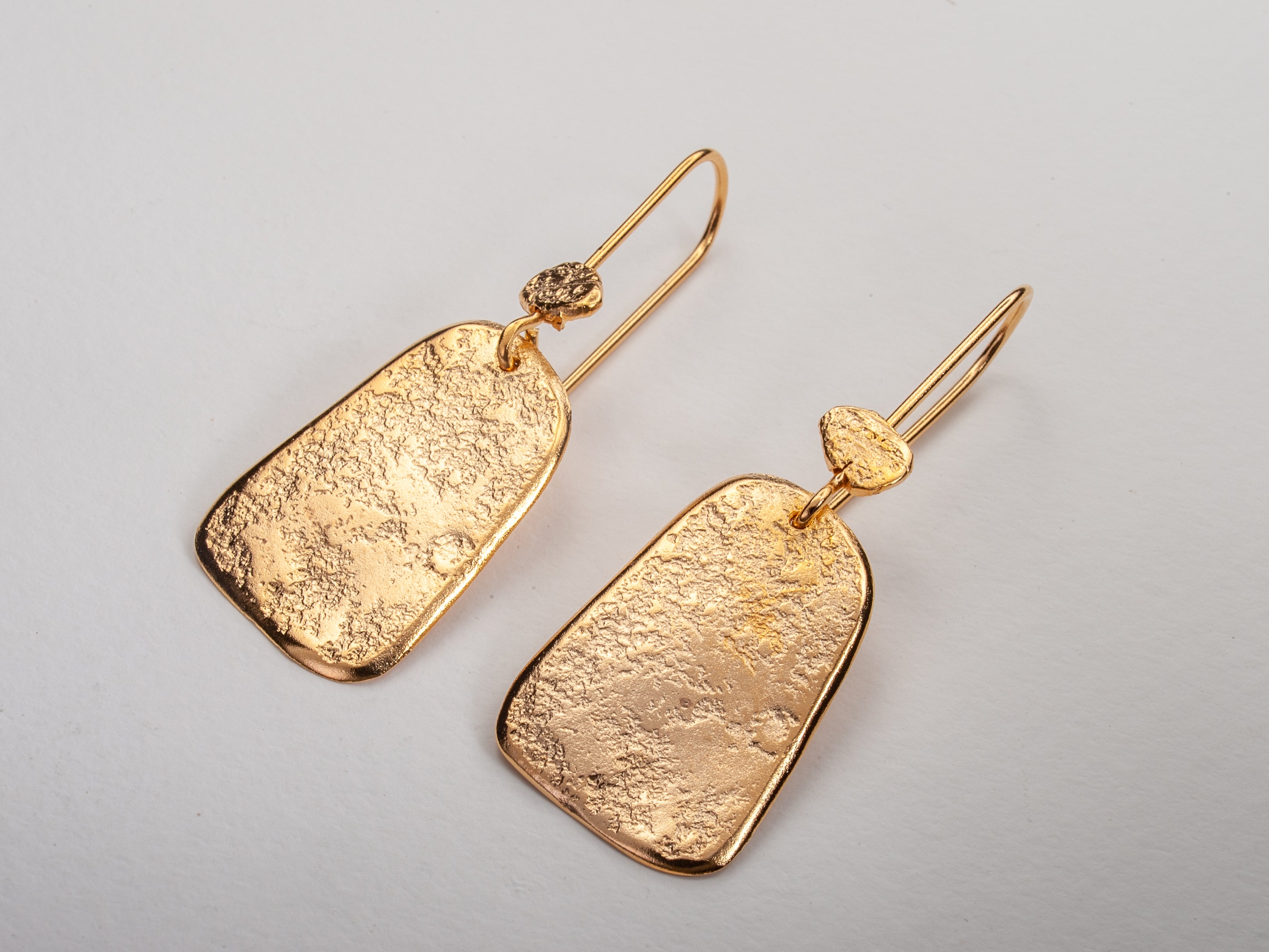 Geometric Rectangle Dangle Hammered Gold Earrings Gold Plated