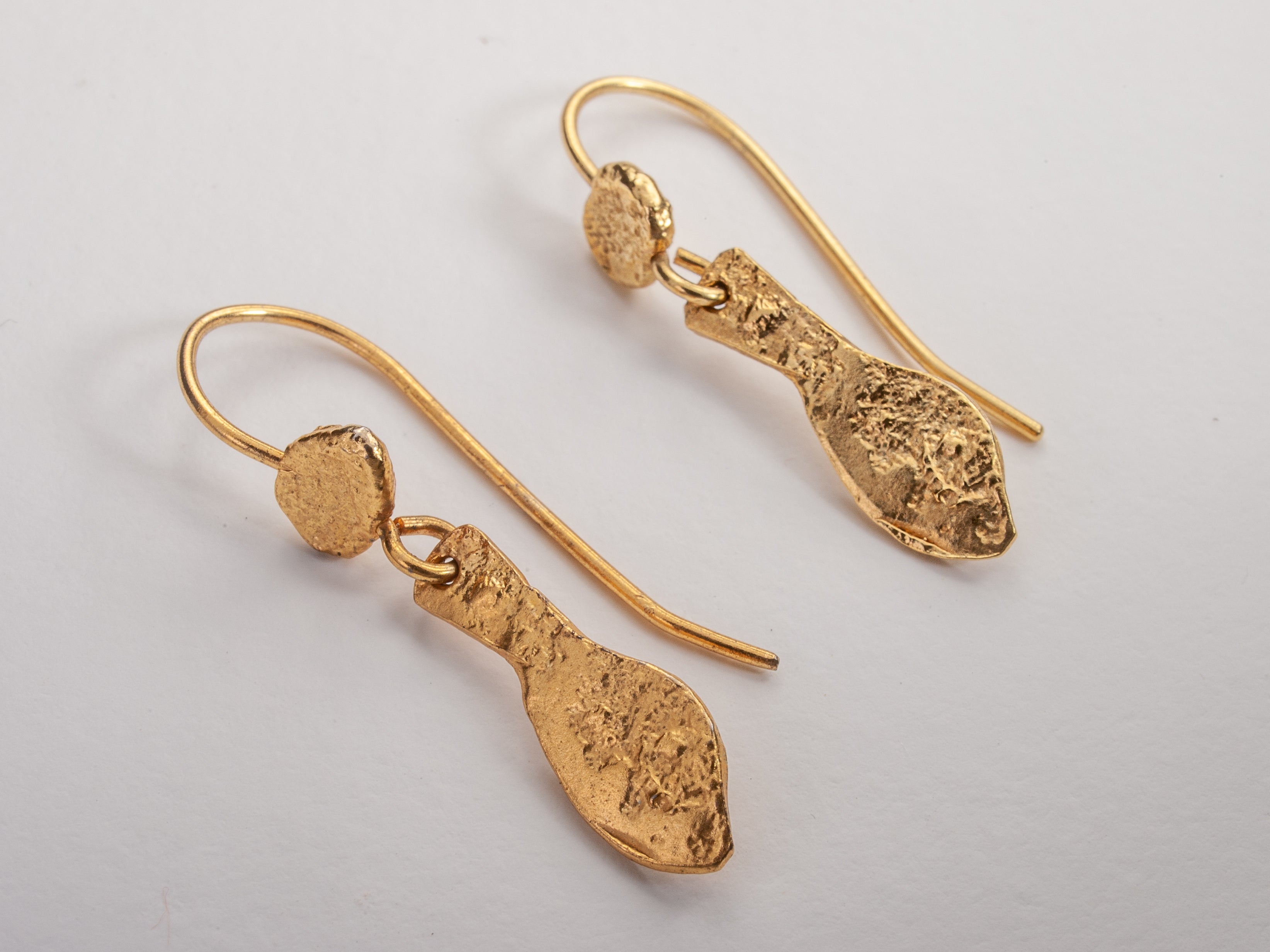 Small Gold Fish Dangle Textured Gold Plated Earrings