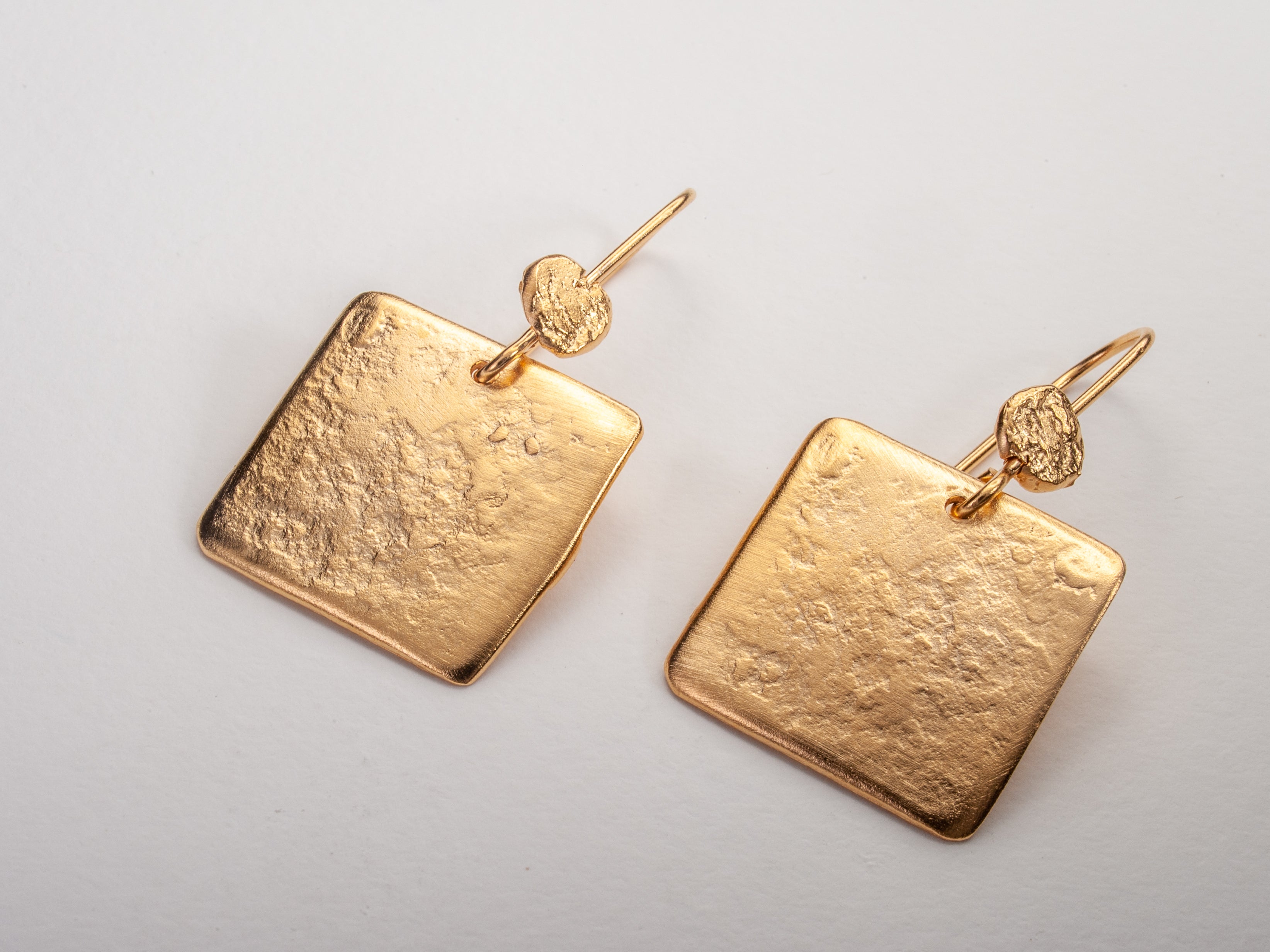 Textured Gold Plated Large Square Drop Earrings