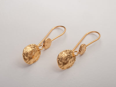 Textured Small Disc Coin Earrings Gold Plated