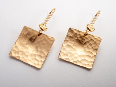 square gold hammered earrings