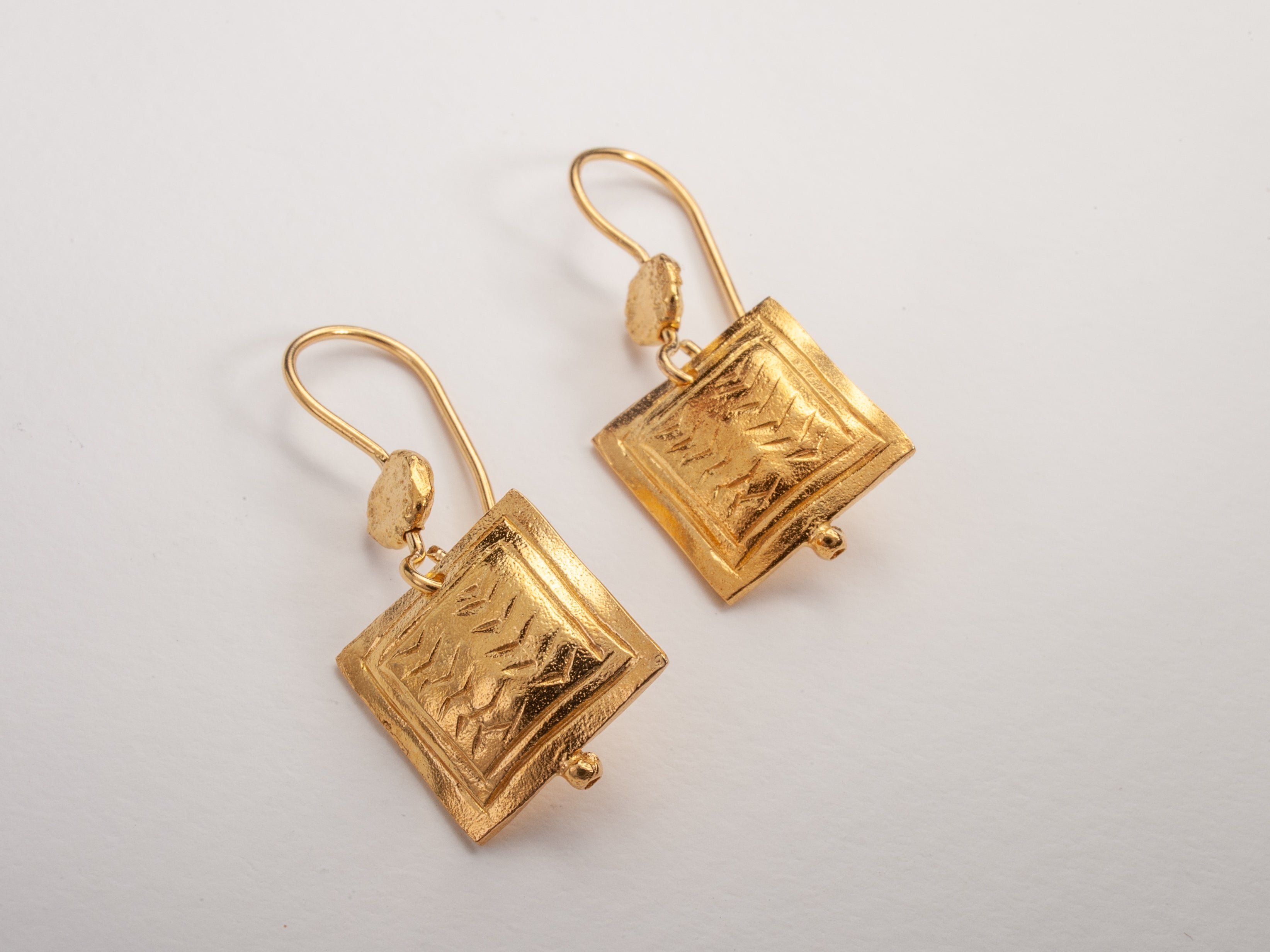 Engraved Ancient Gold Square Earrings