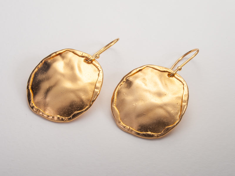 Large Hammered Gold Rimmed Circle Earrings